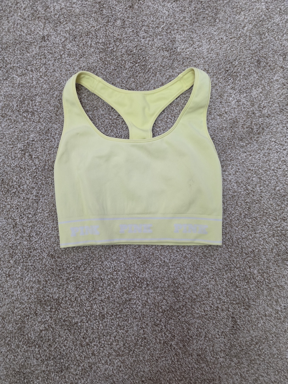 PINK Ribbed Racerback Sports Bra - Light Yellow